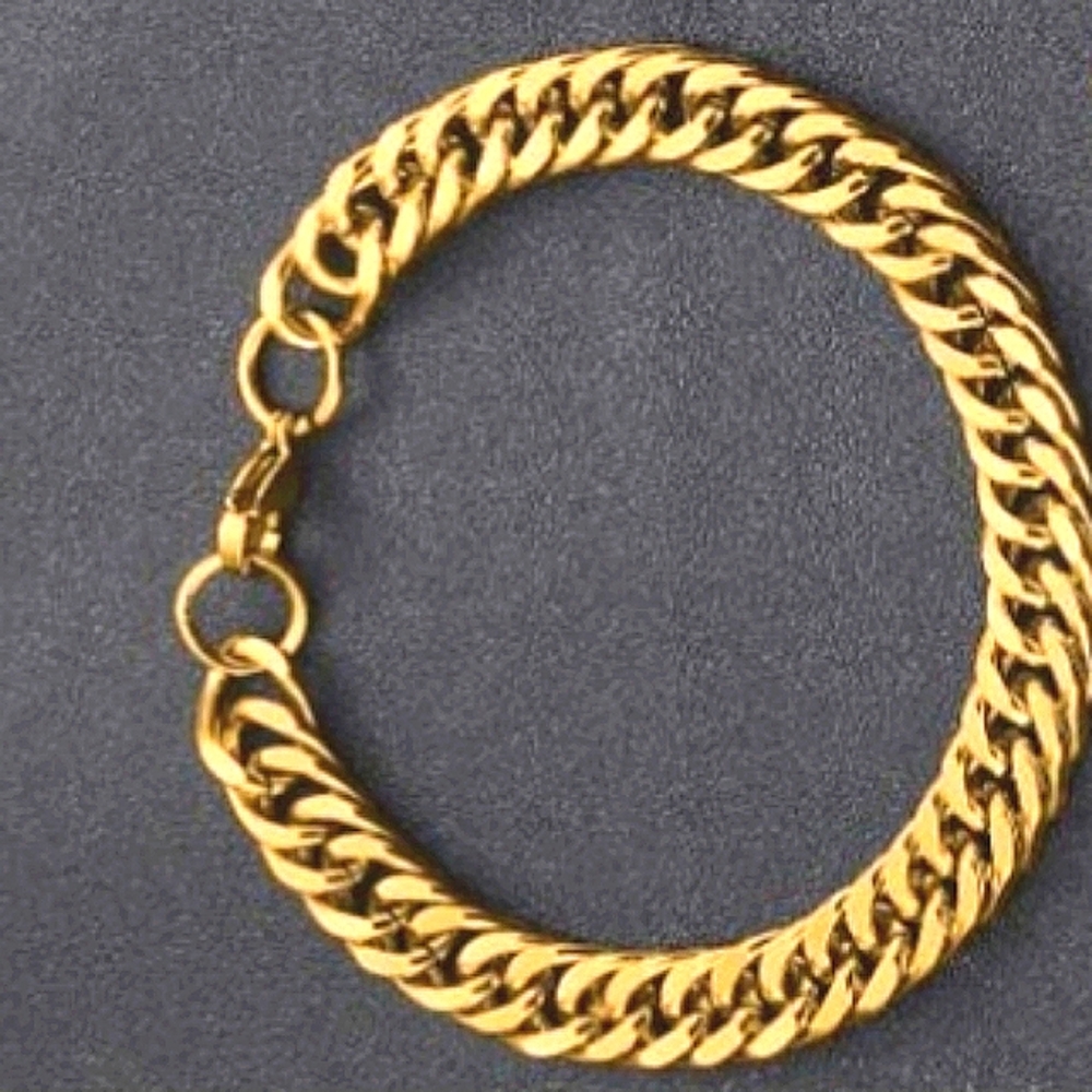 Men's Gold Thick Chain Style Stainless Steel Bracelet NEW One Piece Chain B…
